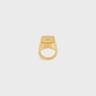 Bague cachet carrée Triomphe en laiton avec finition dorée