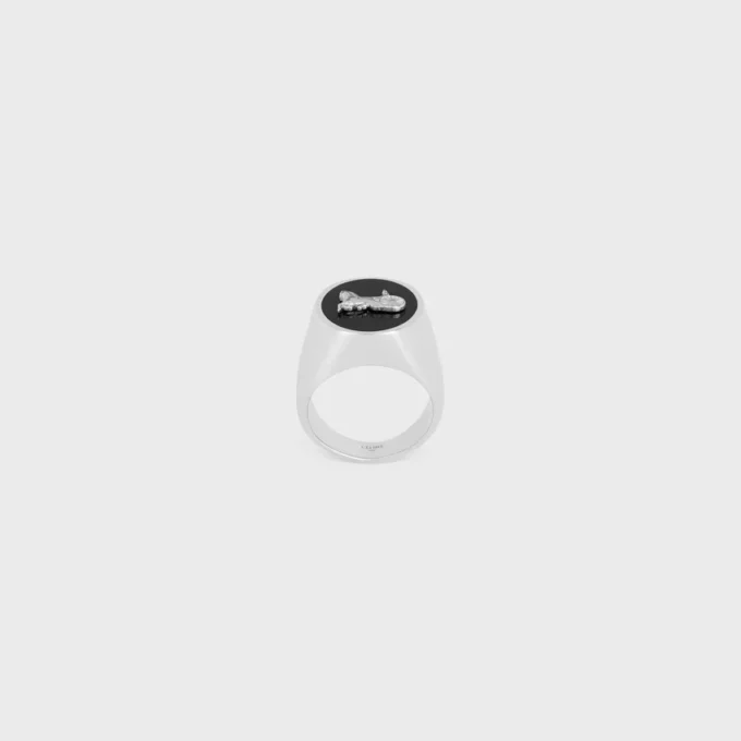 Bague cachet CELINE Sulky en émail et laiton avec finition rhodiée Bague cachet CELINE Sulky en émail et laiton avec finition rhodiée