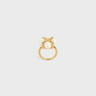 Bague Les Perles CELINE en strass, perles en résine et laiton avec finition dorée
