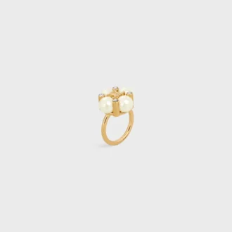 Bague Les Perles CELINE en strass, perles en résine et laiton avec finition dorée