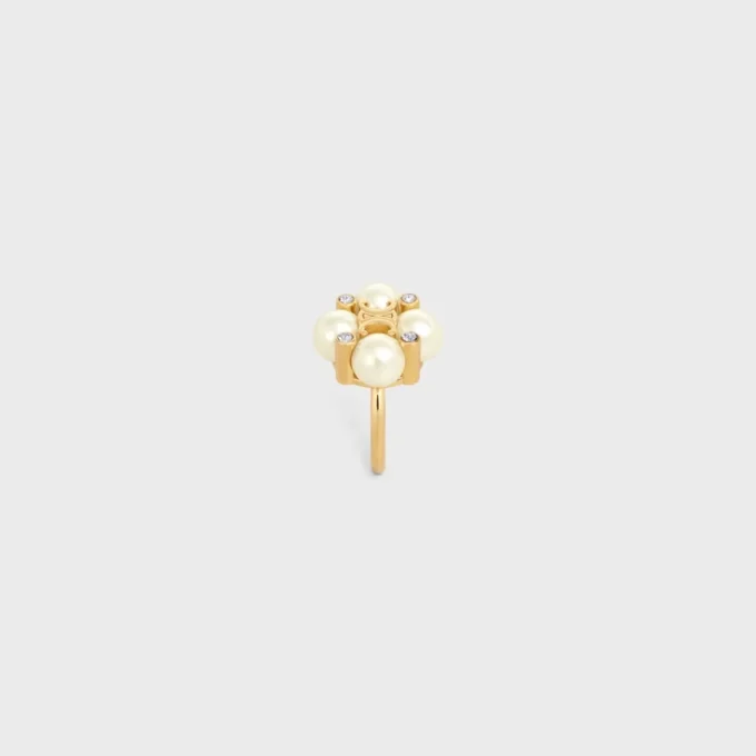 Bague Les Perles CELINE en strass, perles en résine et laiton avec finition dorée Bague Les Perles CELINE en strass, perles en résine et laiton avec finition dorée