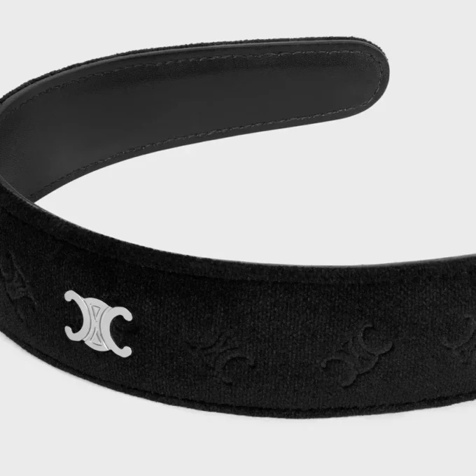 Bandeau estampillé CELINE en cuir de veau, polyester et laiton avec finition rhodiée Bandeau estampillé CELINE en cuir de veau, polyester et laiton avec finition rhodiée