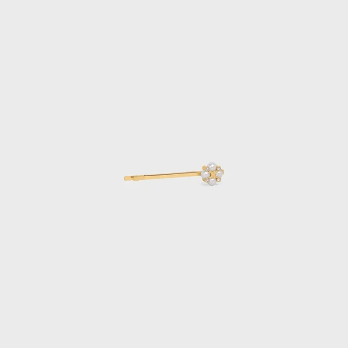 Barrette CELINE en laiton avec finition dorée et perles en résine Barrette CELINE en laiton avec finition dorée et perles en résine