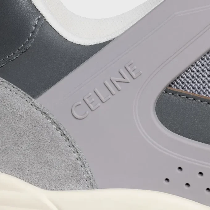 Baskets à lacets basses CELINE Trainer Ct-09 en cuir de veau suédé, cuir de veau et mesh Baskets à lacets basses CELINE Trainer Ct-09 en cuir de veau suédé, cuir de veau et mesh