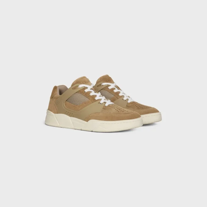 Baskets à lacets basses CELINE Trainer Ct-09 en cuir de veau suédé et mesh Baskets à lacets basses CELINE Trainer Ct-09 en cuir de veau suédé et mesh
