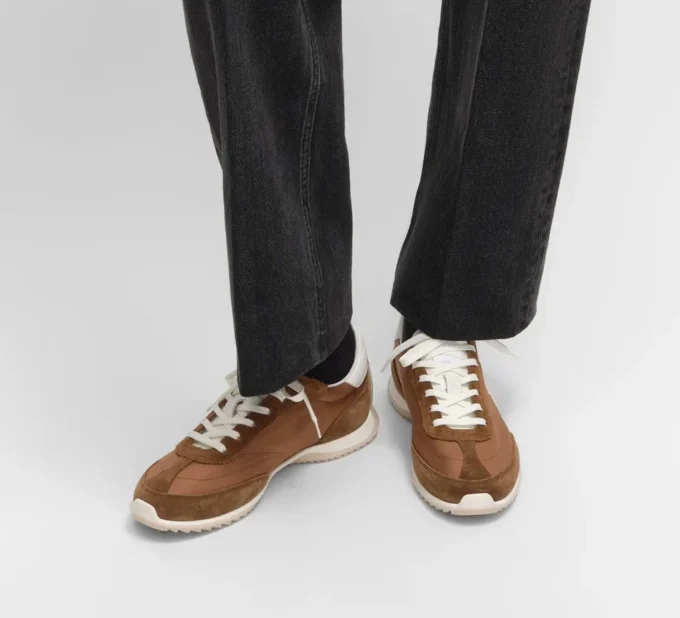 Baskets Racer en nylon, cuir de veau suédé et cuir de veau