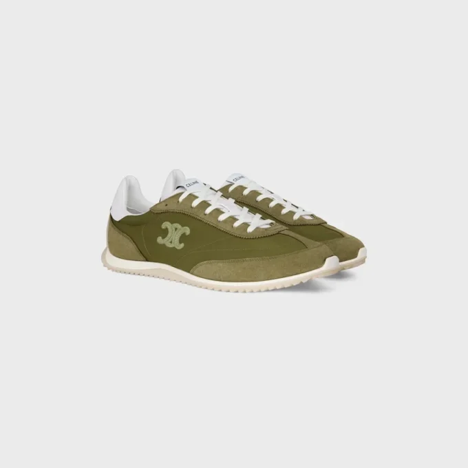 Baskets Racer en nylon, cuir de veau suédé et cuir de veau
