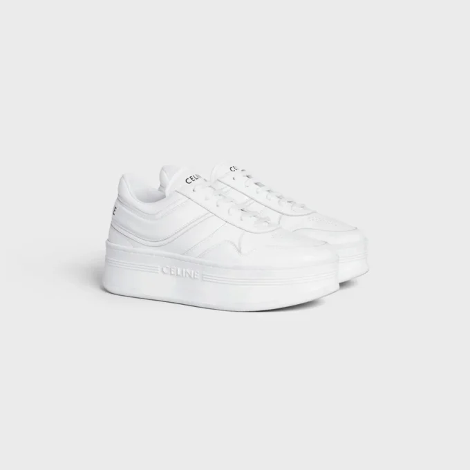 Block Sneakers with Wedge Outsole in Calfskin
