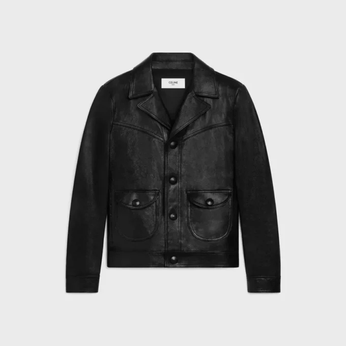 Blouson droit en cuir d’agneau ciré Blouson droit en cuir d’agneau ciré