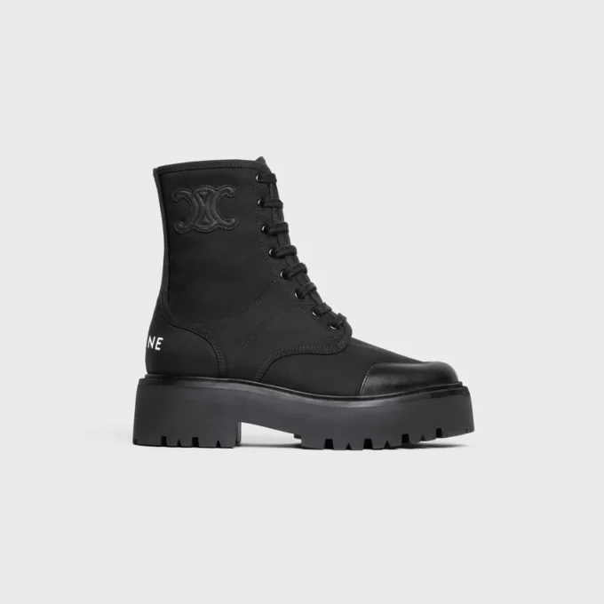 Bottes à lacets CELINE en nylon et cuir de taureau brillant Bottes à lacets CELINE en nylon et cuir de taureau brillant