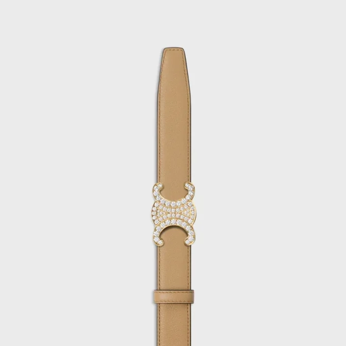 Boucle Triomphe en laiton avec strass et lanière réversible de 25 mm en cuir de veau lisse et grainé Boucle Triomphe en laiton avec strass et lanière réversible de 25 mm en cuir de veau lisse et grainé