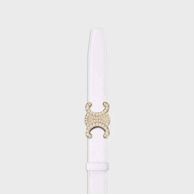 Boucle Triomphe en laiton avec strass et lanière réversible de 25 mm en cuir de veau lisse et grainé Boucle Triomphe en laiton avec strass et lanière réversible de 25 mm en cuir de veau lisse et grainé