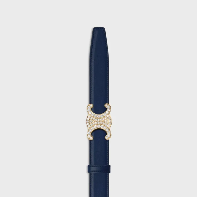 Boucle Triomphe en laiton avec strass et lanière réversible de 25 mm en cuir de veau lisse et grainé Boucle Triomphe en laiton avec strass et lanière réversible de 25 mm en cuir de veau lisse et grainé