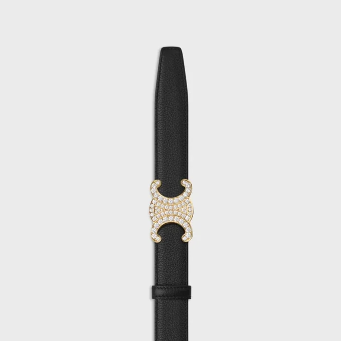 Boucle Triomphe en laiton avec strass et lanière réversible de 25 mm en cuir de veau lisse et grainé Boucle Triomphe en laiton avec strass et lanière réversible de 25 mm en cuir de veau lisse et grainé