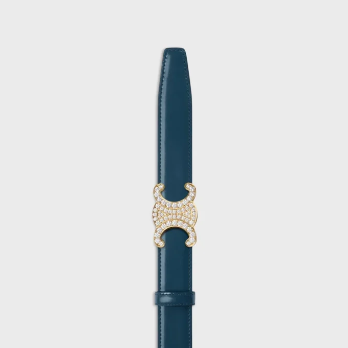 Boucle Triomphe en laiton avec strass et lanière réversible de 25 mm en taurillon et cuir de veau naturel Boucle Triomphe en laiton avec strass et lanière réversible de 25 mm en taurillon et cuir de veau naturel