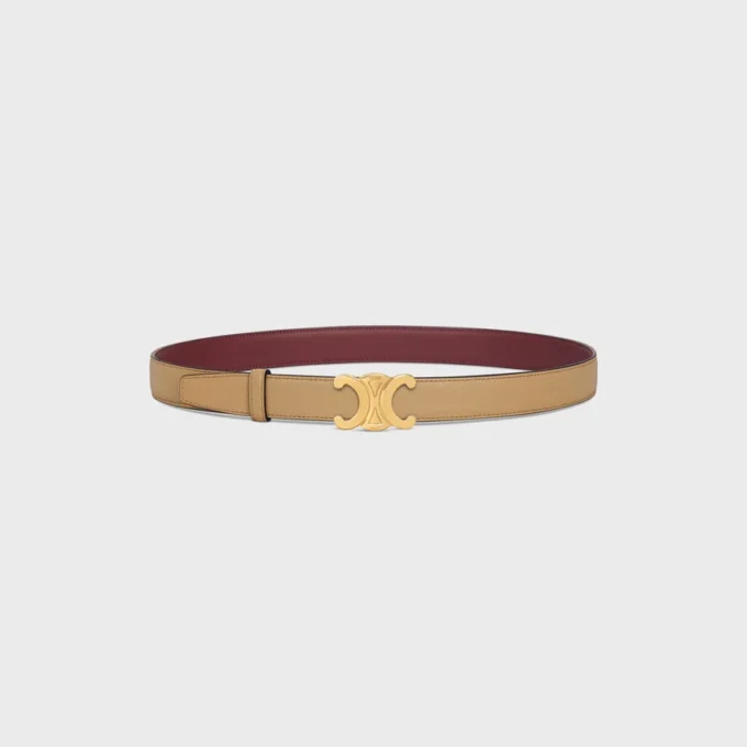Boucle Triomphe en métal et lanière réversible de 25 mm en cuir de veau lisse et grainé