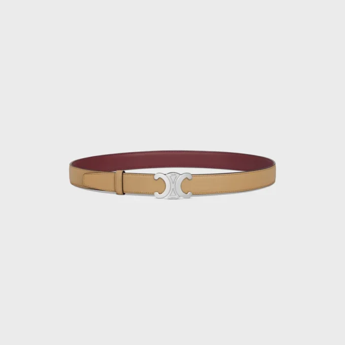 Boucle Triomphe en métal et lanière réversible de 25 mm en cuir de veau lisse et grainé