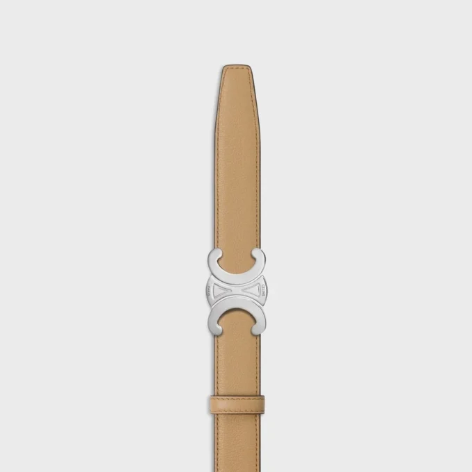 Boucle Triomphe en métal et lanière réversible de 25 mm en cuir de veau lisse et grainé