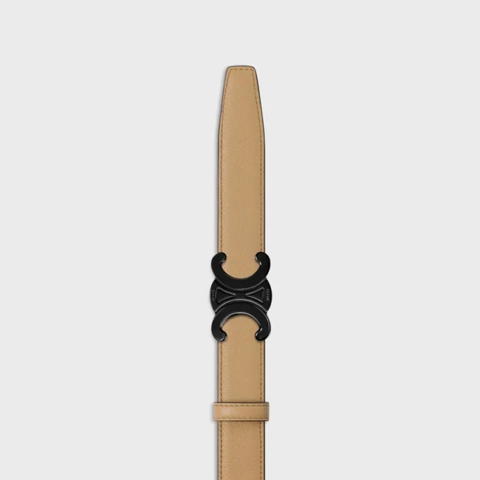 Boucle Triomphe en métal et lanière réversible de 25 mm en cuir de veau lisse et grainé