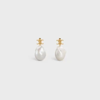 Boucles d&rsquo;oreilles CELINE Baroque en laiton avec finition dorée et perles de culture