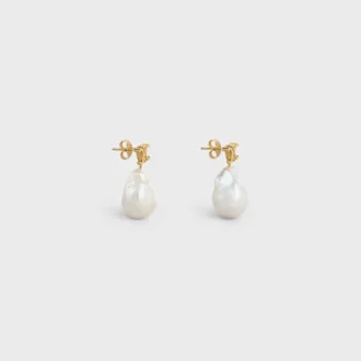 Boucles d&rsquo;oreilles CELINE Baroque en laiton avec finition dorée et perles de culture