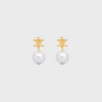 Boucles d&rsquo;oreilles CELINE en laiton avec finition dorée et perles en résine