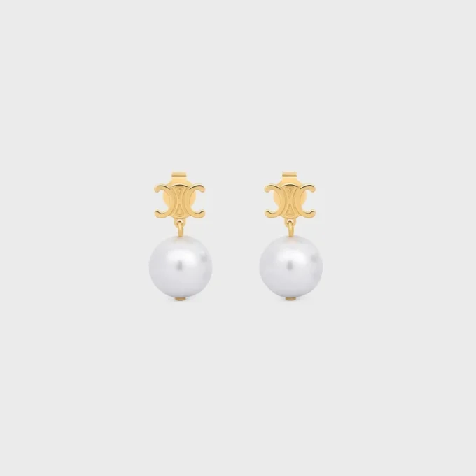 Boucles d&rsquo;oreilles CELINE en laiton avec finition dorée et perles en résine