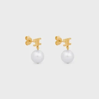 Boucles d&rsquo;oreilles CELINE en laiton avec finition dorée et perles en résine