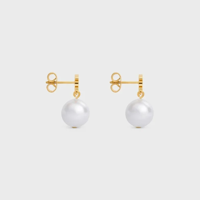 Boucles d&rsquo;oreilles CELINE en laiton avec finition dorée et perles en résine