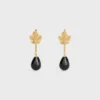 Boucles d&rsquo;oreilles Green Thumb Leaf en onyx et laiton avec finition dorée