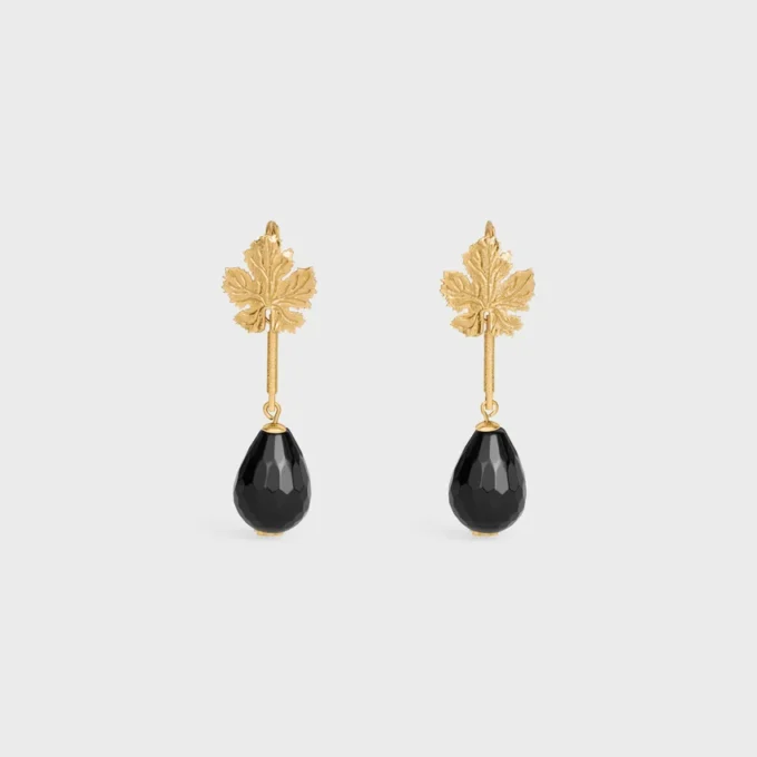 Boucles d&rsquo;oreilles Green Thumb Leaf en onyx et laiton avec finition dorée