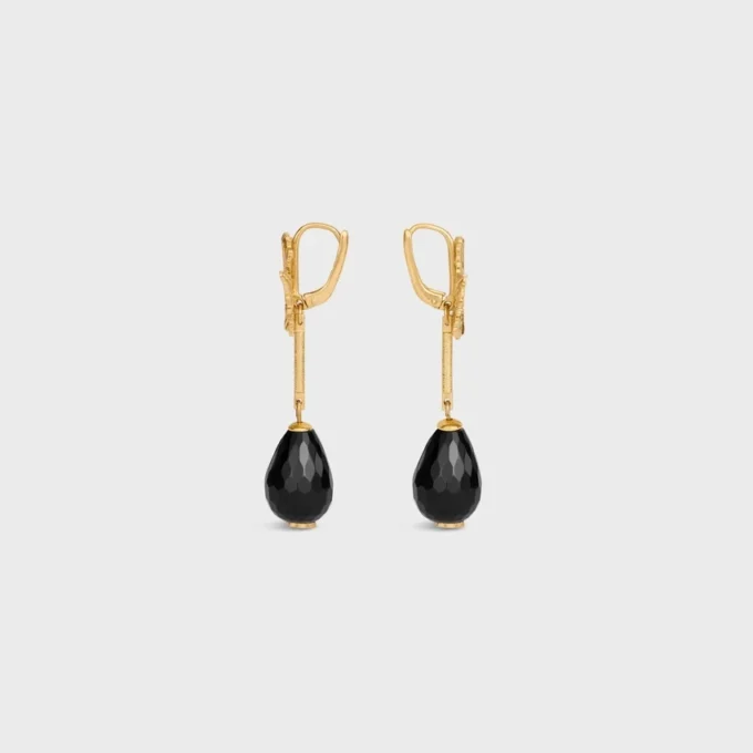 Boucles d&rsquo;oreilles Green Thumb Leaf en onyx et laiton avec finition dorée