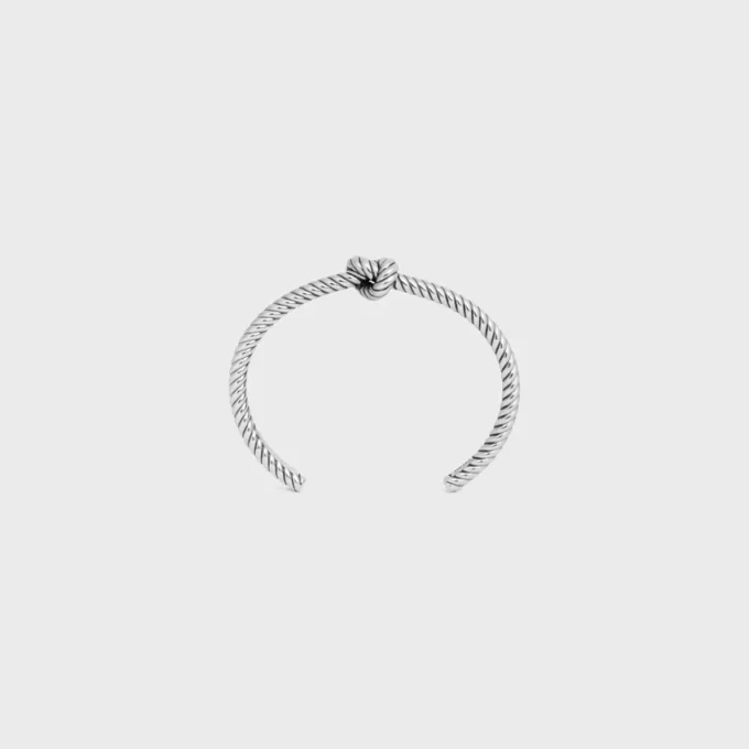 Bracelet manchette à motif cordon noué en laiton avec finition rhodiée Bracelet manchette à motif cordon noué en laiton avec finition rhodiée