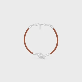 Bracelet à nœud en cuir de veau et laiton avec finition rhodiée