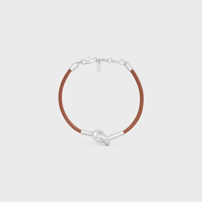 Bracelet à nœud en cuir de veau et laiton avec finition rhodiée Bracelet à nœud en cuir de veau et laiton avec finition rhodiée