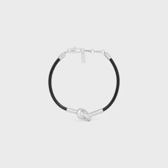 Bracelet à nœud en cuir de veau et laiton avec finition rhodiée