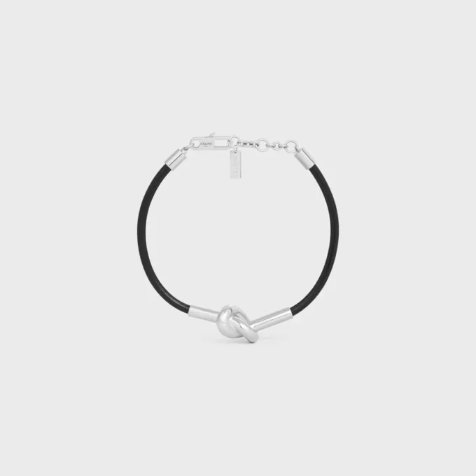 Bracelet à nœud en cuir de veau et laiton avec finition rhodiée Bracelet à nœud en cuir de veau et laiton avec finition rhodiée