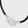Bracelet à nœud en cuir de veau et laiton avec finition rhodiée Bracelet à nœud en cuir de veau et laiton avec finition rhodiée
