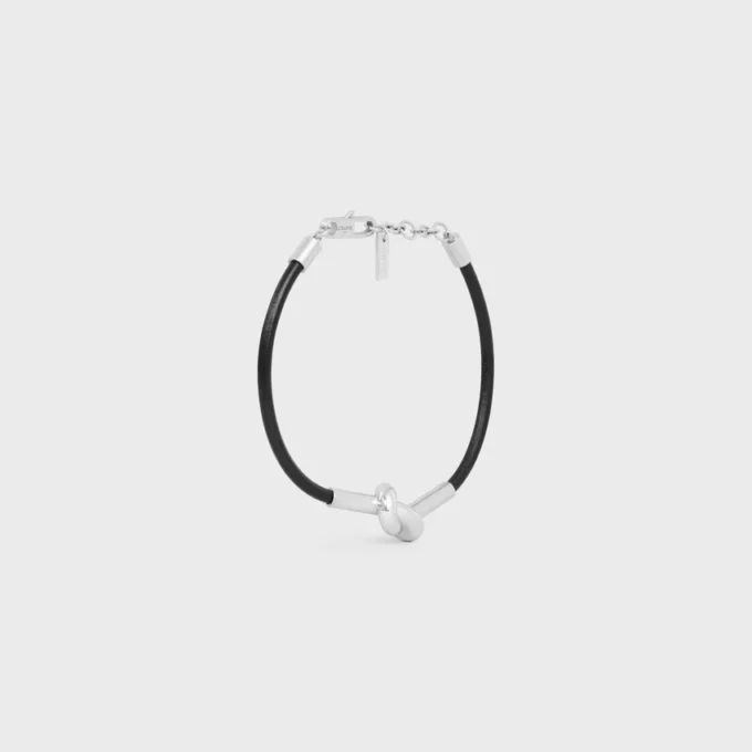 Bracelet à nœud en cuir de veau et laiton avec finition rhodiée Bracelet à nœud en cuir de veau et laiton avec finition rhodiée