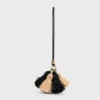Breloque multi-pompons en raphia et cuir d&rsquo;agneau lisse
