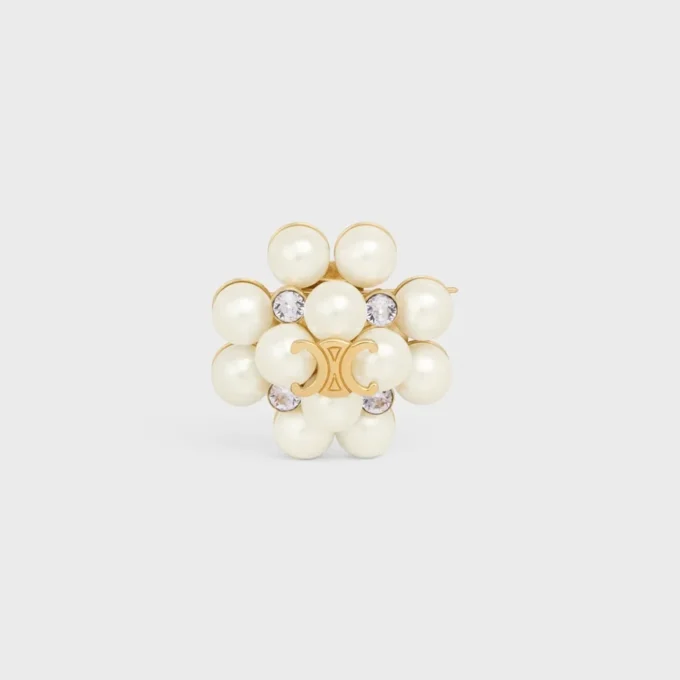 Broche Les Perles CELINE en strass, perles en résine, laiton avec finition dorée et acier Broche Les Perles CELINE en strass, perles en résine, laiton avec finition dorée et acier