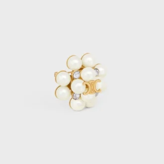 Broche Les Perles CELINE en strass, perles en résine, laiton avec finition dorée et acier