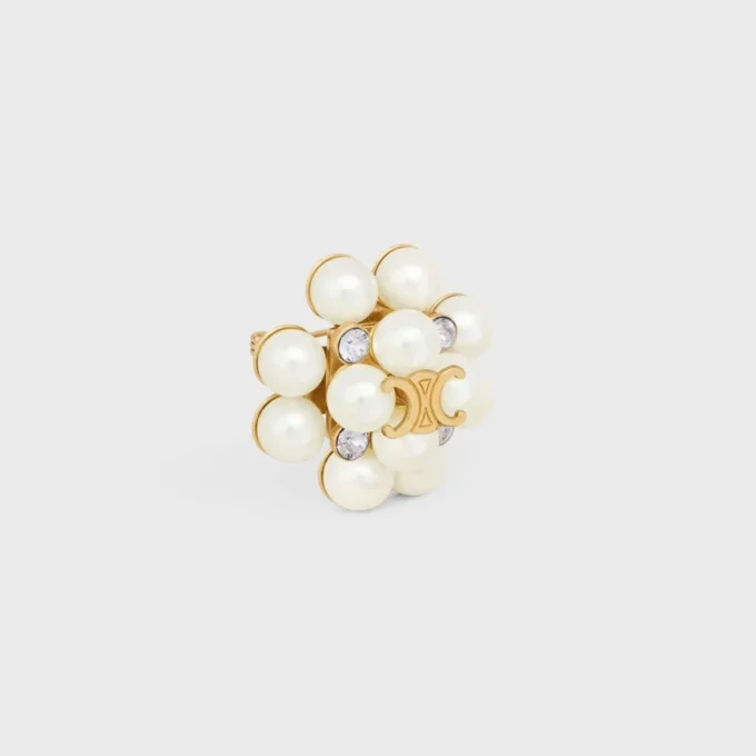 Broche Les Perles CELINE en strass, perles en résine, laiton avec finition dorée et acier Broche Les Perles CELINE en strass, perles en résine, laiton avec finition dorée et acier