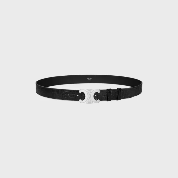 Ceinture Triomphe 30 mm en cuir de veau gaufré croco