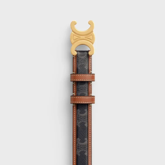 Ceinture Triomphe moyenne de 25 mm en Triomphe Canvas et cuir de veau Ceinture Triomphe moyenne de 25 mm en Triomphe Canvas et cuir de veau