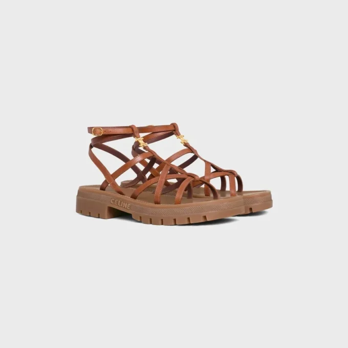 CELINE – Sandales à lanières Clea Triomphe en cuir de veau – Tannage végétal