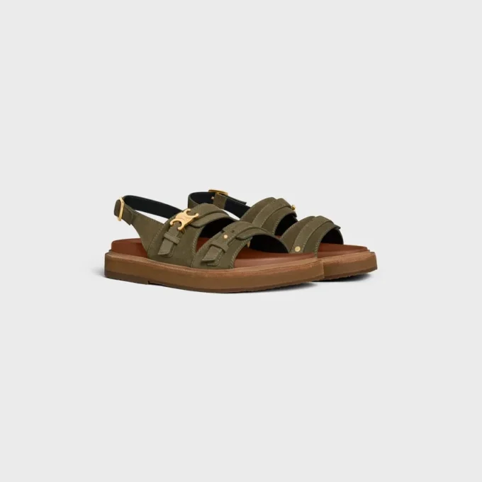 CELINE – Sandales Tippi Triomphe en cuir de veau suédé