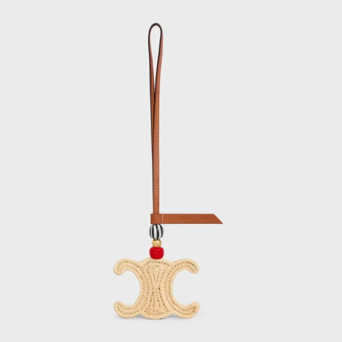 Charm Triomphe en raphia et cuir de veau naturel
