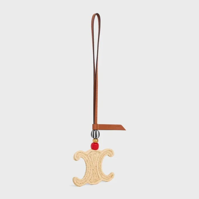 Charm Triomphe en raphia et cuir de veau naturel