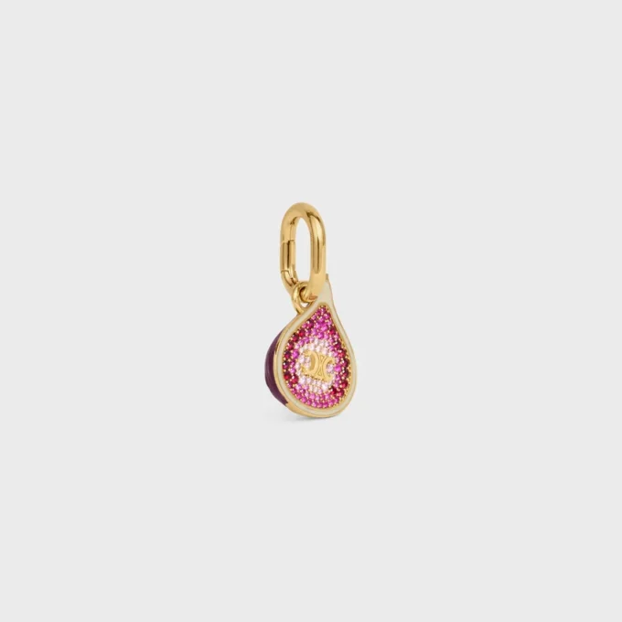 Charms en forme de figue en laiton avec finition dorée, émail et strass Charms en forme de figue en laiton avec finition dorée, émail et strass